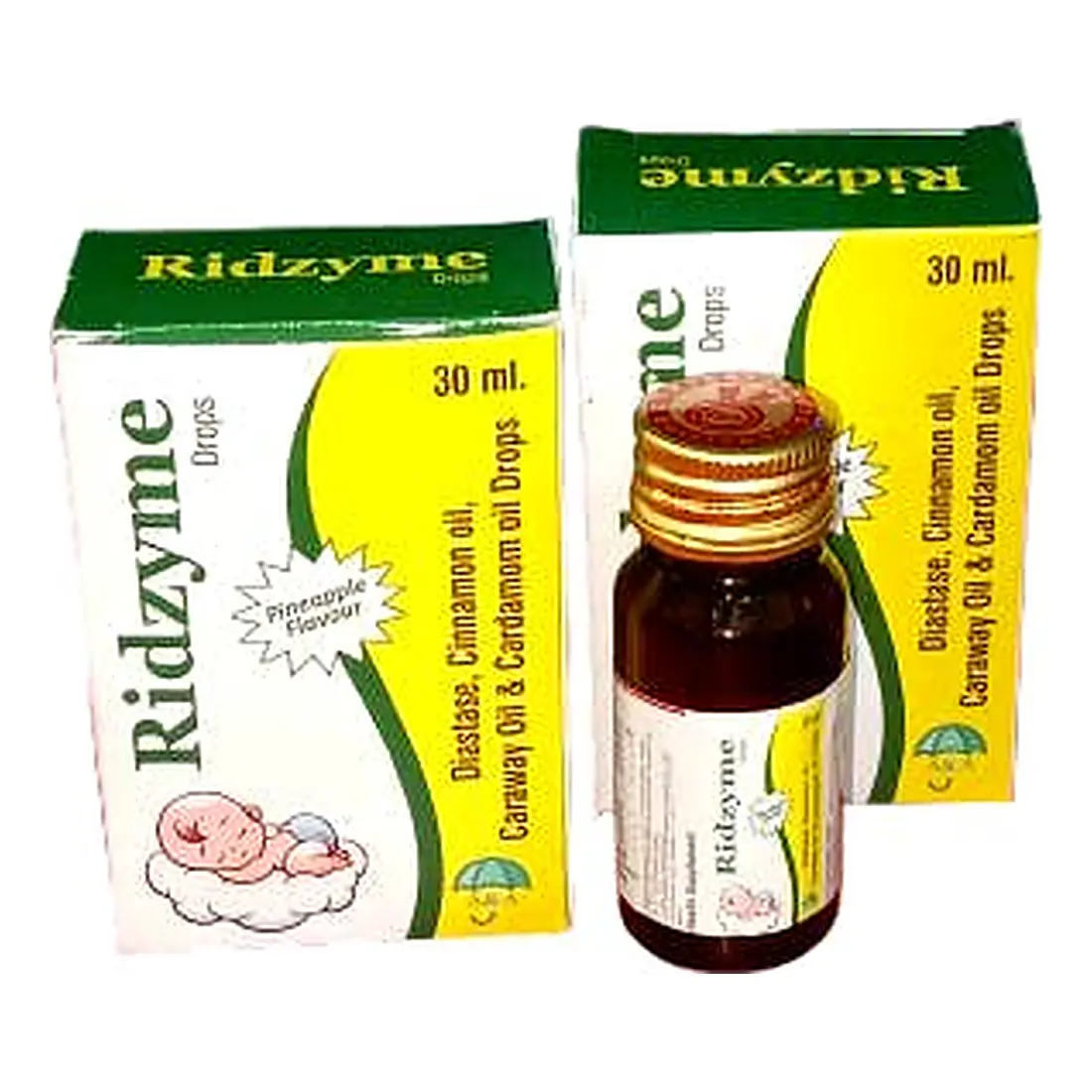 Ridzyme Drops — Diastase, Cinnamon Oil, Caraway Oil & Cardamom Oil Drops — Pineapple Flavour